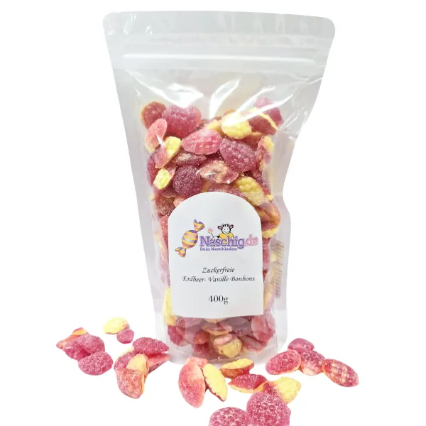Naschig zuckerfreie Erdbeere Vanille Bonbons 400g Naschig zuckerfreie Erdbeere Vanille Bonbons 400g
